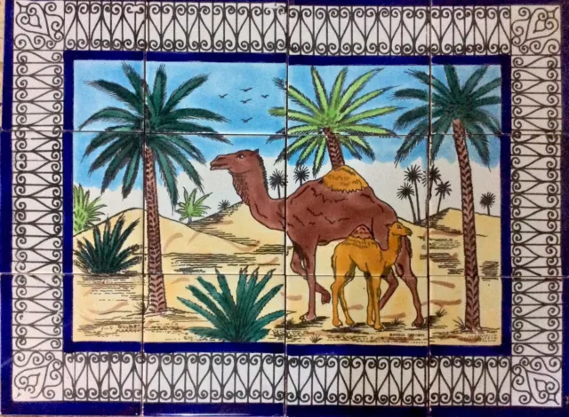 Handpainted Tile Mural Backsplash Wall Art Panel Camel Deco