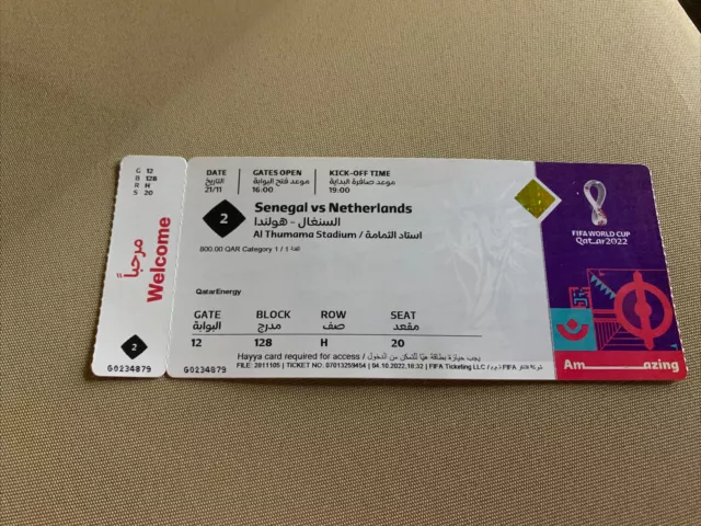 Mint Sammler Ticket FIFA World Cup 2022 Qatar Match 2 Senegal - Netherlands