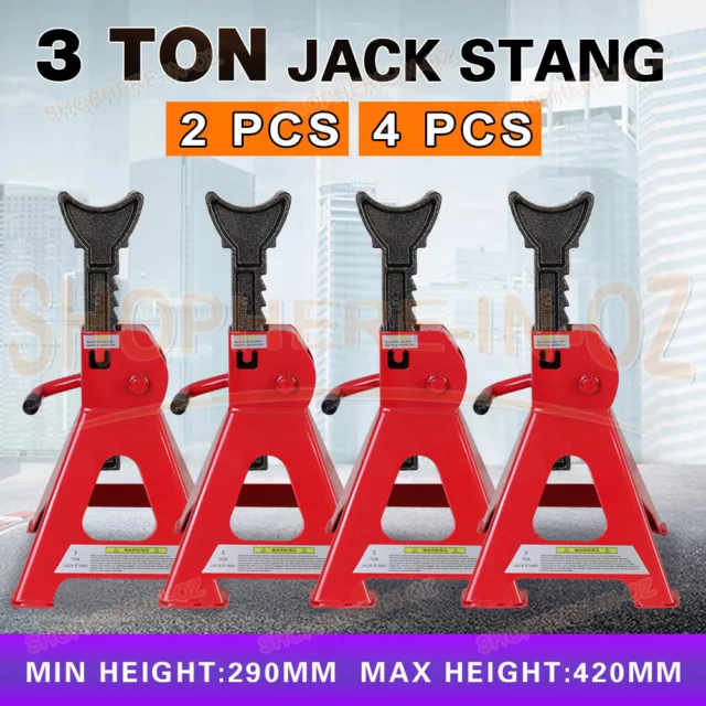 2/4 PCS Car Jack Stand 3T 3000kg Ratchet Adjustable Lift Hoist Heavy Duty Steel