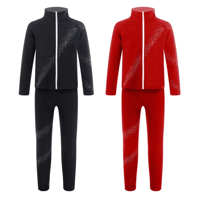 Kids Girls Zipper Outerwear with Pants Athletic Tracksuit Rhinestone Clothes Set
