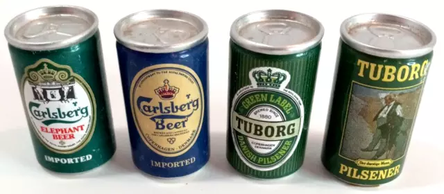 4 Alpa Mini Beer Can Collectible Tuborg Carlsberg Pilsener Imported Green Label