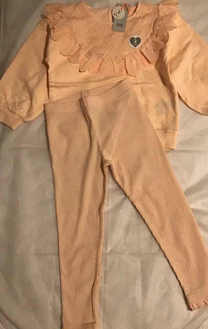 River island mini girls aged 4-5 years pink embroidery frill sweat top set BNWT
