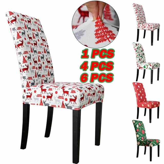 1/4/6X Dining Chair Covers Stretch Slipcovers Xmas Party Banquet Seat Protector