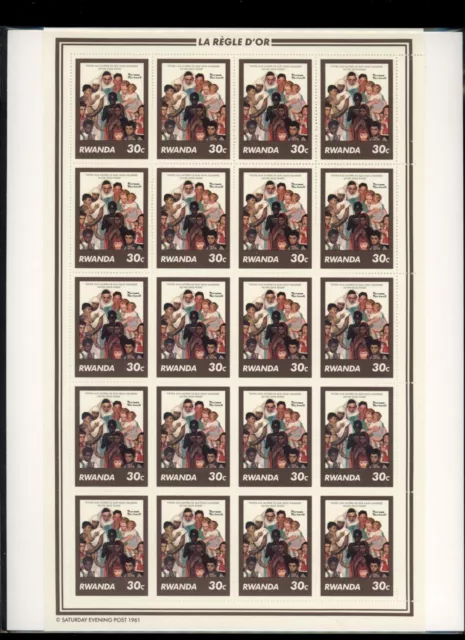 1981 NORMAN ROCKWELL RWANDA  FULL SHEET OF 20 The Golden Rule