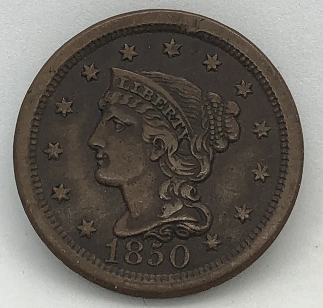 1850 Large Cent VF Braided Hair Penny