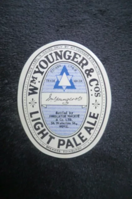 Wm Younger Light Pale Ale Brewery Bottle Label Bottled In Hove Sussex