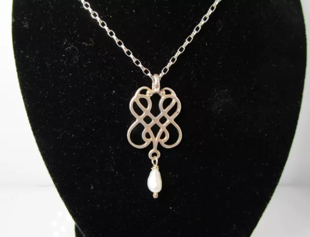 OMG Ola M Gorie Celtic Swirl Freshwater Pearl Drop Sterling Silver Pendant