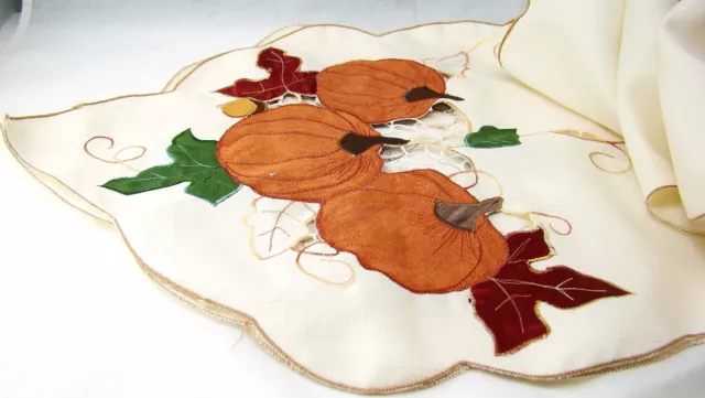 Sam Hedaya Fall Thanksgiving Pumpkin Appliques Cut Out Table Runner(s) 106" EXC