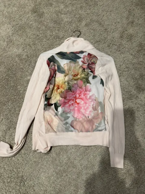 TED BAKER LONDON Camelo Floral Cardigan SWEATER Ted Size 0 (size 2 US) Small