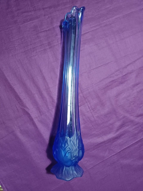 beau vase soliflore xxe base pate de verre bleu xxe art deco