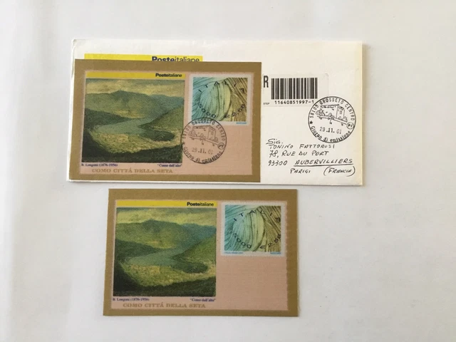 Timbres Poste Italie enveloppe 1er jour Année 2001 + Bloc Feuillet En Soie
