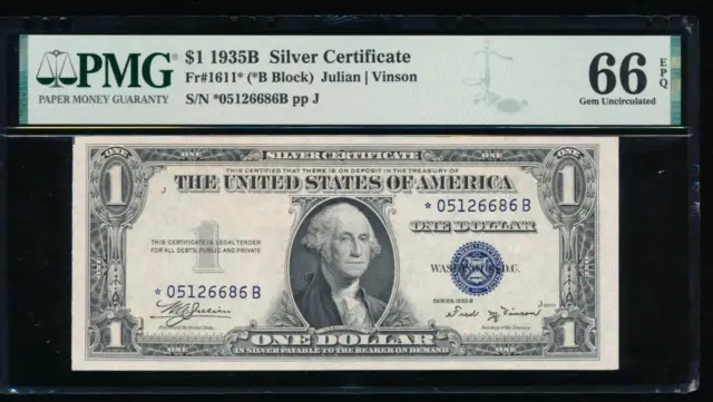 AC 1935B $1 Silver Certificate *star* PMG 66 EPQ GEM  Fr 1611* *-B block!!!