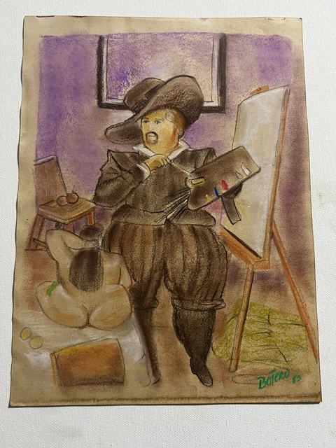 Fernando Botero Drawing on paper (Handmade) mixed technique vtg art