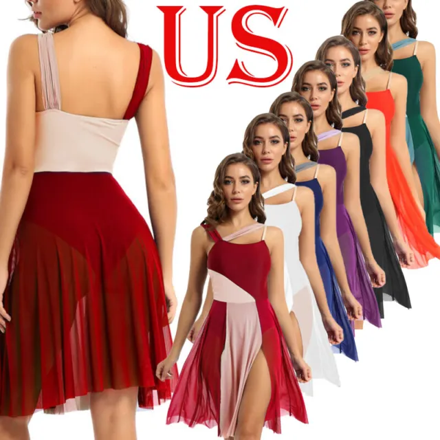US Women Adult Lyrical Dance Dress Ballet Leotard Tulle Skirt Modern  Dancewear