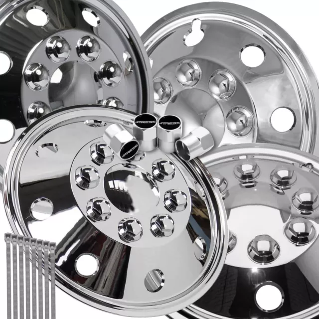 14/15/16 Inch Deep Dish Wheel Trims Chrome Hub Cap Covers with Dust Caps & Ties