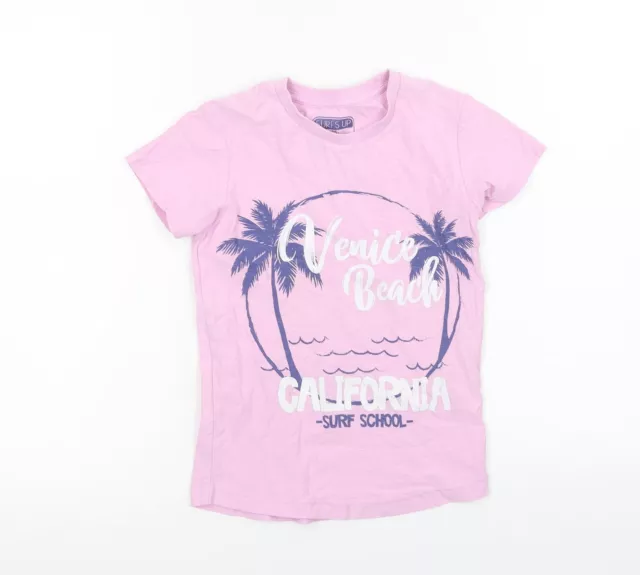 surfs up Girls Pink Cotton Basic T-Shirt Size 5 Years Crew Neck