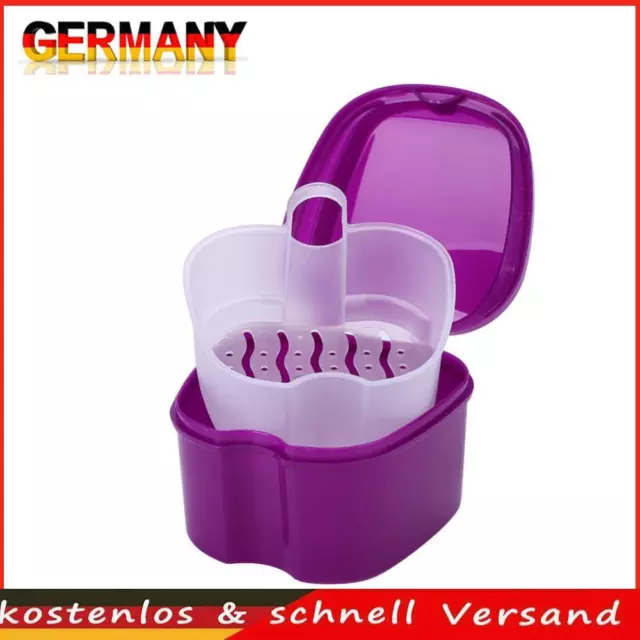 Dental False Teeth Storage Box w/Hanging Net Container Organizer (Purple)