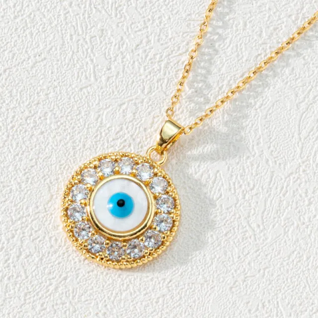 Crystal Turkish Evil Eye Pendant Necklace Gold Plated Chain Jewelry Lucky Gifts