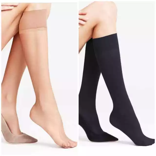 Knee High Socks Pop Ladies 3 Pairs Trouser Tights 80 Denier Adults Black Or Tan