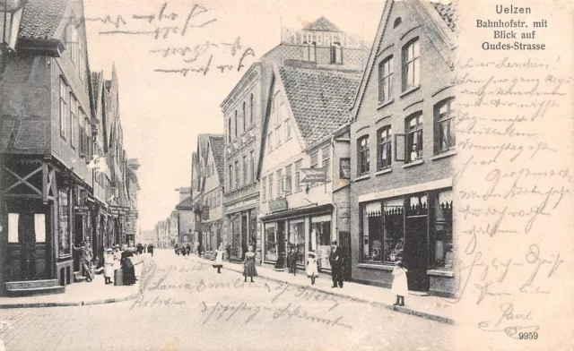 721290) AK Bahnhofstrasse Uelzen mit Blick auf Gudes Strasse gelaufen 1905