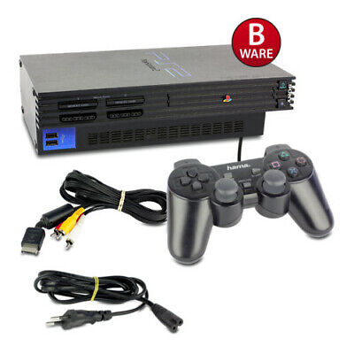 PS2 Console Fat en Noir (B-Ware) #50B + Similaire Contrôleur + Tous les Câbles
