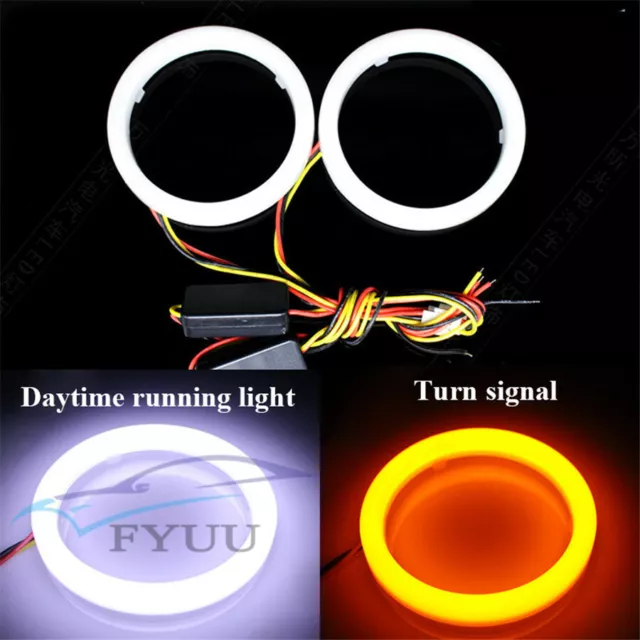 Pair Car Headlight Retrofit Switchback LED Halo Ring Angel Eyes 60mm White Amber