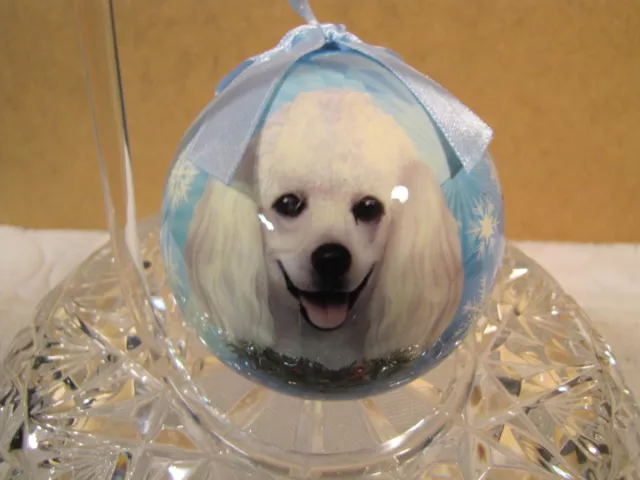 E & S PETS CHRISTMAS XMAS Ball Ornament White Poodle Dog Shatter Proof