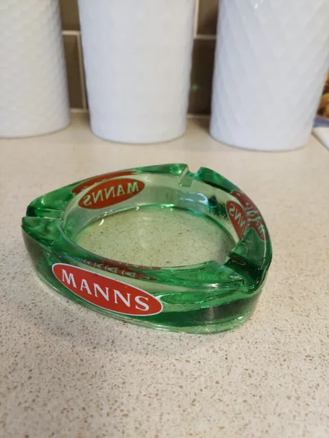 Vintage Collectable Green Glass Manns Beer Ashtray mancave pub bar brewery