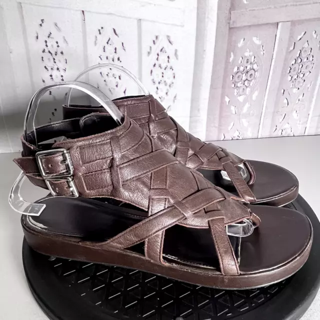 Calvin Klein Cleo Ankle Strap Sandals Womens 9 Faux Leather Cage Flat Open Toe