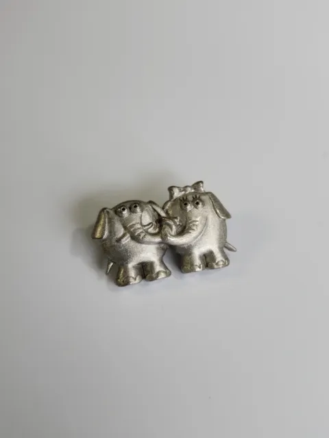 JJ Jonette Lapel Pin Elephants Holding Trunks Silver Color Metal