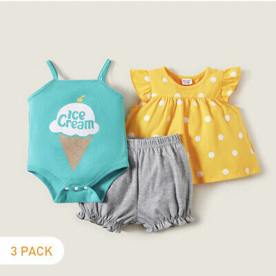 Fashionable Baby Girl 3-piece Cotton Shorts Set Age 0-3 Months BNWT IDEAL GIFT