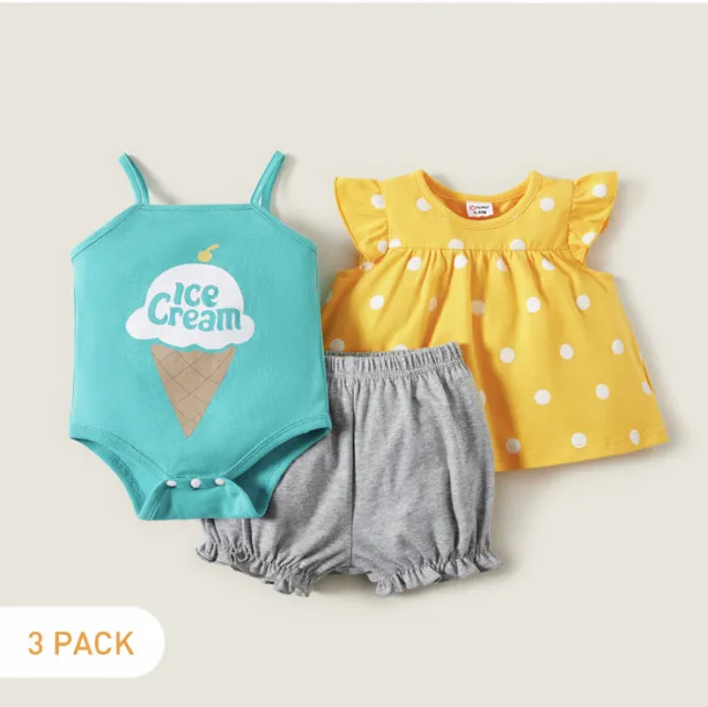 Pantaloncini alla moda bambina 3 pezzi cotone età 0-3 mesi nuovi con etichette regalo ideale