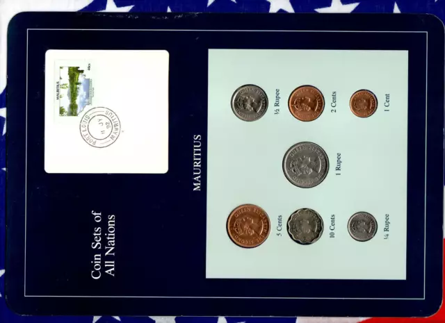 Coin Sets of All Nations Mauritius 1, 1/2, 1/4 Rupee, 10, 5, 2, 1 cents 1978 UNC