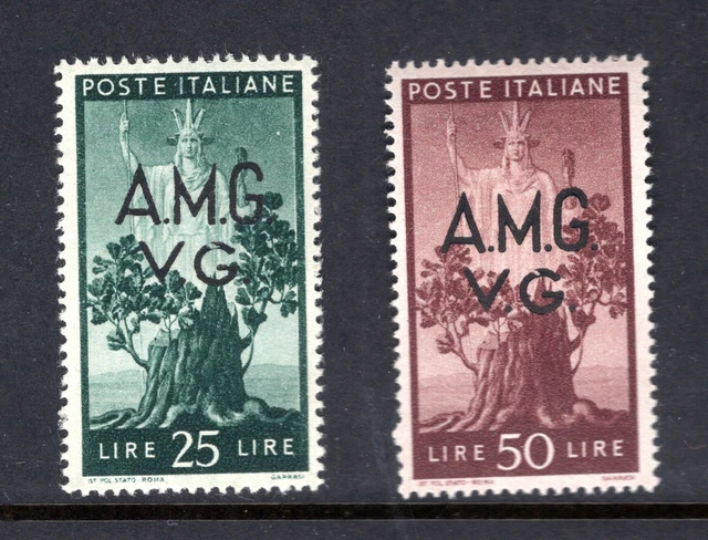 1946 ITALY AMG VG ERROR: Scott #1LN11 & 1LN12, BROKEN "G", VF MNH OG