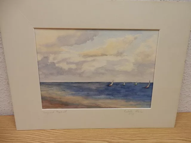 Imagen Acuarela En Cartón 40x30 Barcos de Vela Firmado Lieselotte Klöber 1992