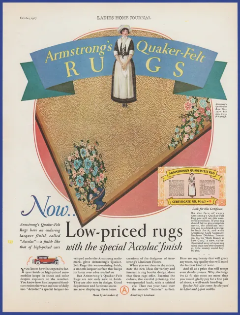 Vintage 1927 ARMSTRONG'S Quaker-Felt Rugs Carpet Flooring Décor 1920's Print Ad
