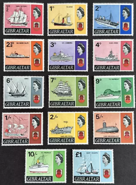 Gibraltar 1967 Set of 14 MNH OG Scott 186-99 Ships QEII