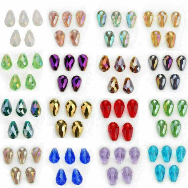 20pcs 10x15mm Faceted Glass Crystal Charms Teardrop Loose Beads Jewelry Making#
