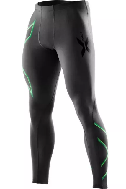 2XU | Mens Compression Long Tights ( Black/Fairway Green ) | GREAT BARGAIN