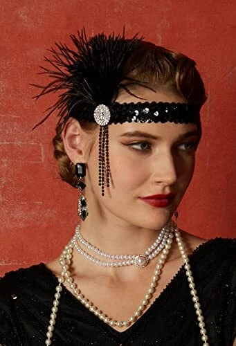 Women's 1920s Great Gatsby Headband Peacock Feather Crystal Flapper Headpiece