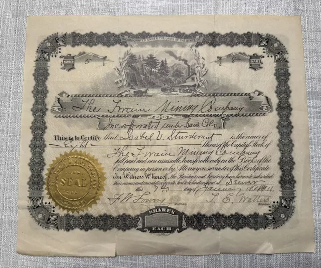 Antique Twain Mining Company Stock Certificate W/Letters 1911 Colorado