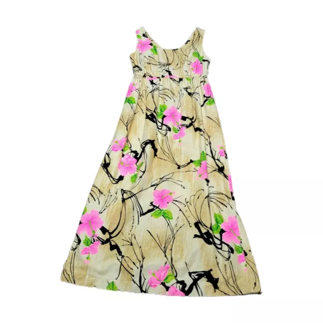 Vtg THE LIBERTY HOUSE Hawaii Elegant Maxi Gown Dress Yellow Pink Hibiscus Sz S M