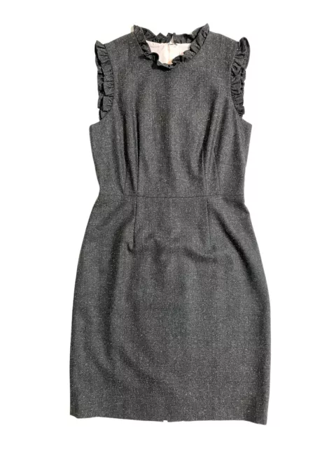 Rebecca Taylor Dress Gray Tweed Ruffle Sleeveless Pencil Dress SZ 8 NWT $450