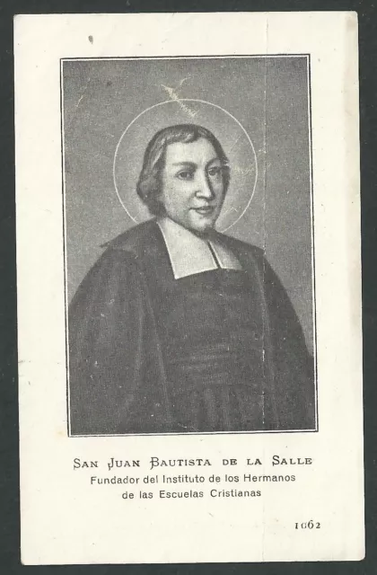 Estampa antigua de San Juan Bautista de la Salle andachtsbild santino holy card