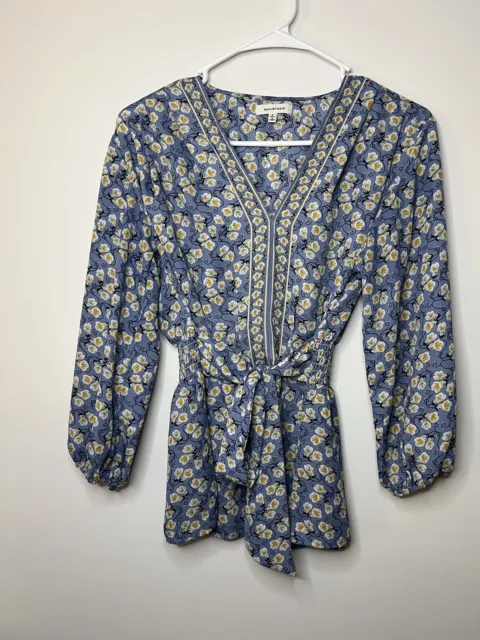 Max Studio Crepe Wrap Tie Floral Long Sleeve Women's Blouse Size Small