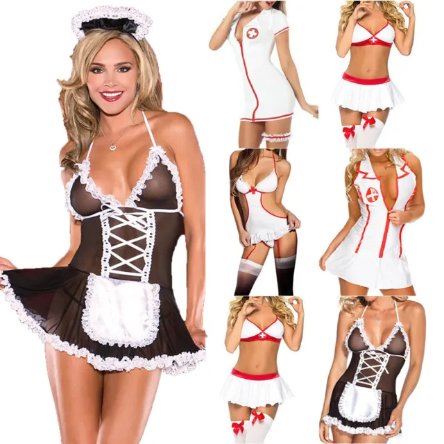 Woman Sexy Naughty Maid Nurse Uniform Cosplay Adult Costume Lingerie Outfit AU.