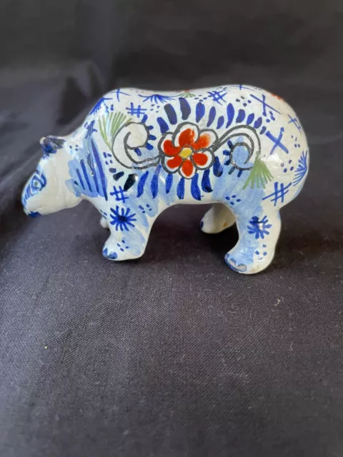 very rare antique 1800 s Dutch Delft Figurine hippopotamus. Marked Bottom