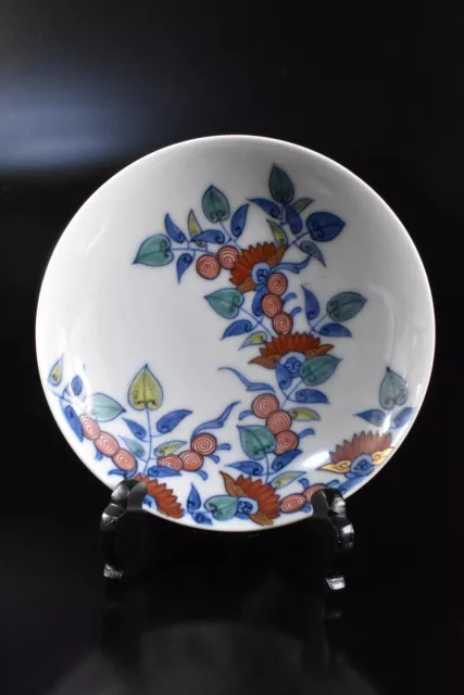 K6051: Japanese Nabeshima-ware Colored porcelain Flower painting PLATE/dish,auto