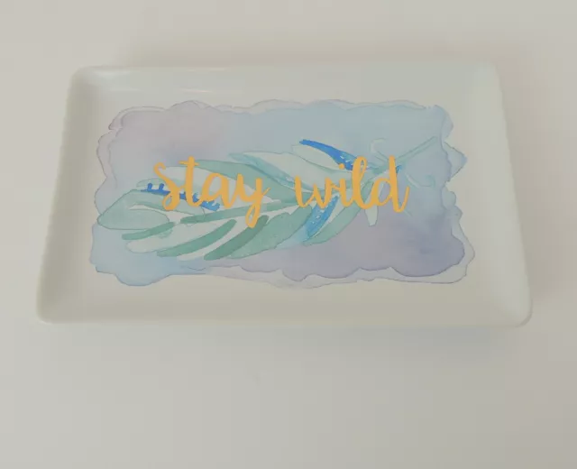 Primitives by Kathy Trinket Tray Jewelry Dish STAY WILD 4" x 6 3/4" Feather