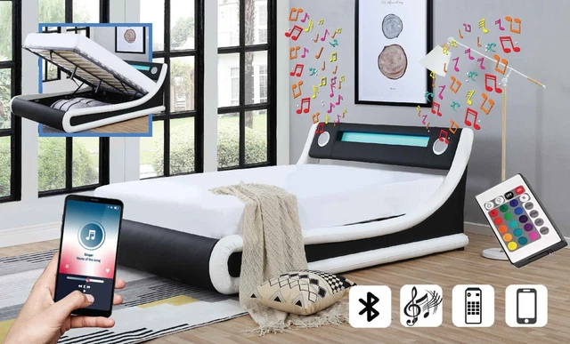 Ecasa Madrid Leather Ottoman Storage Bed With Bluetooth Speaker & LED Light